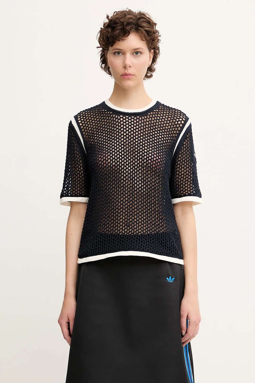 Tričko adidas Originals x Wales Bonner Knit dámské, modrá barva, KA7052