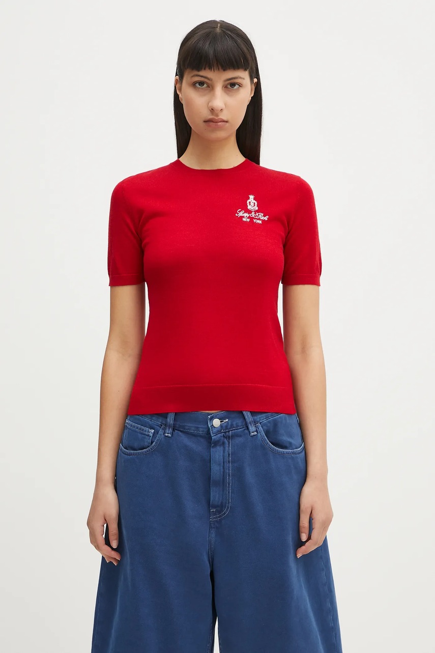 Vlněný svetr Sporty & Rich Vendome Merino dámský, červená barva, TO078606205RE15