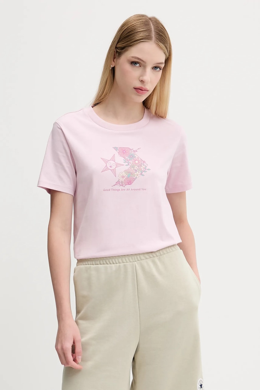 Converse tricou din bumbac culoarea roz, 10027752-A03