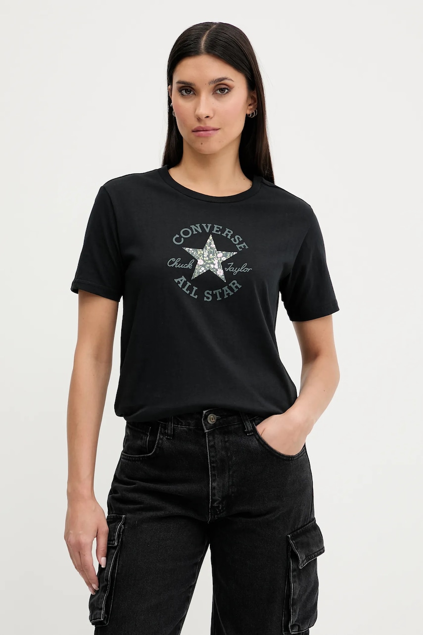 Converse tricou din bumbac culoarea negru, 10027751-A02