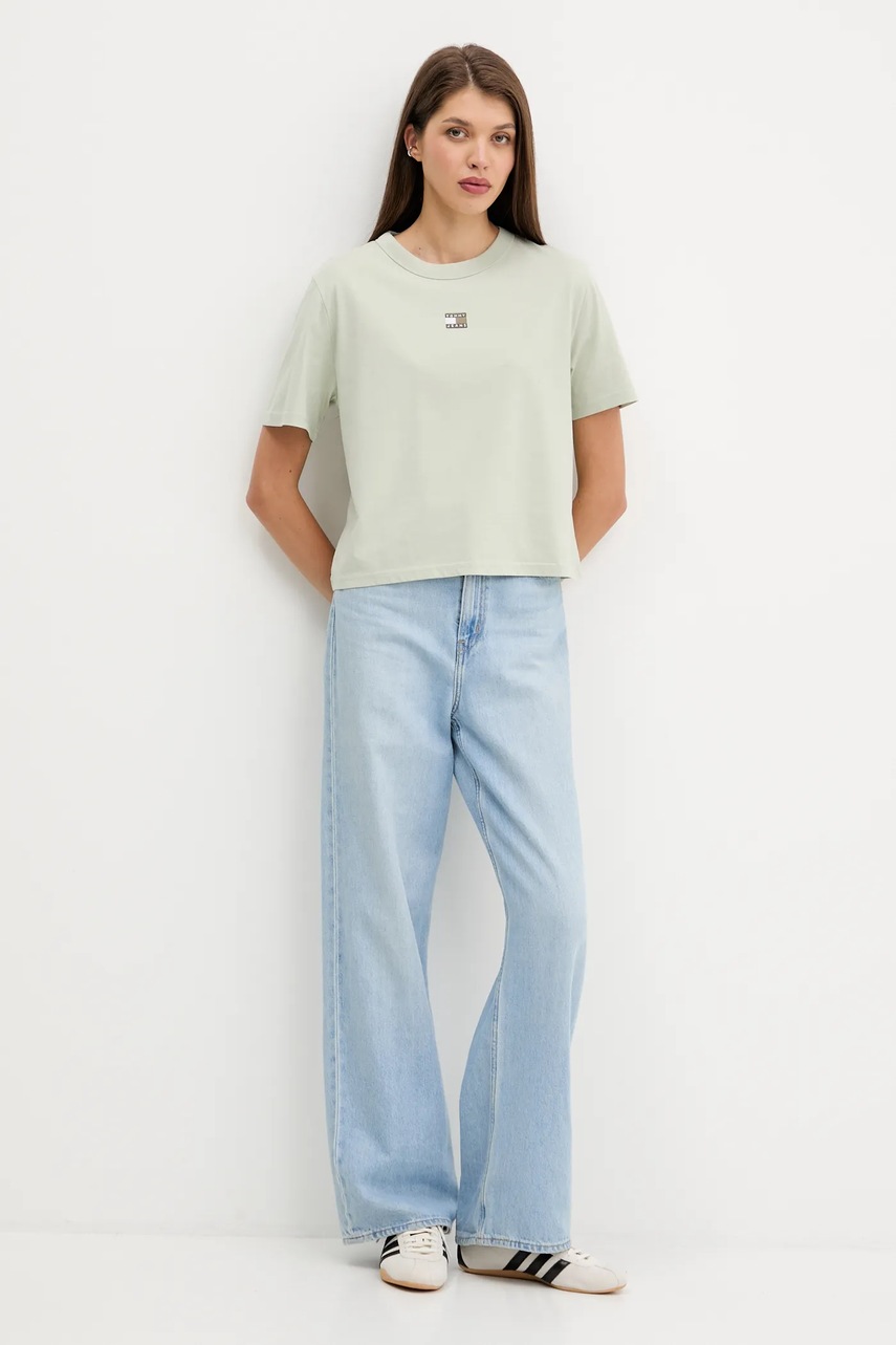 Хлопковая футболка Tommy Jeans цвет зелёный DW0DW22202