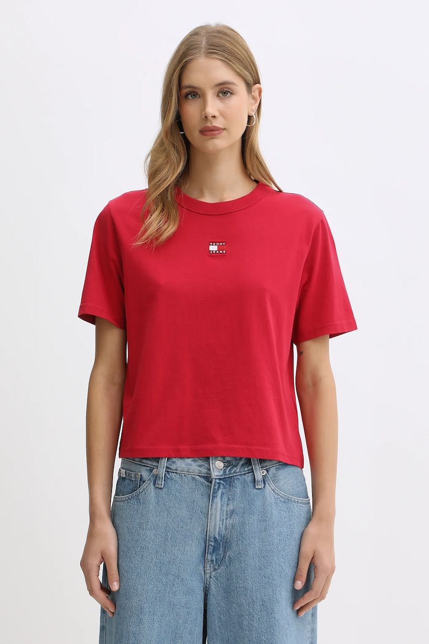 Tommy Jeans tricou din bumbac culoarea bordo, DW0DW22202