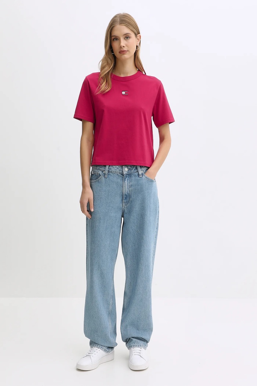 Хлопковая футболка Tommy Jeans цвет бордовый DW0DW22202