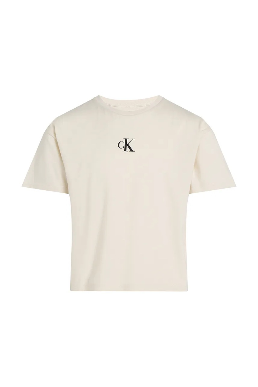 Детская хлопковая футболка Calvin Klein Jeans цвет бежевый IG0IG02136