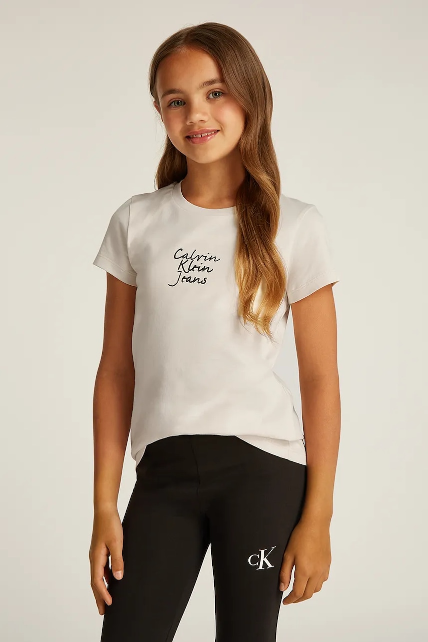 Levně Dětské bavlněné tričko Calvin Klein Jeans béžová barva, IG0IG02805