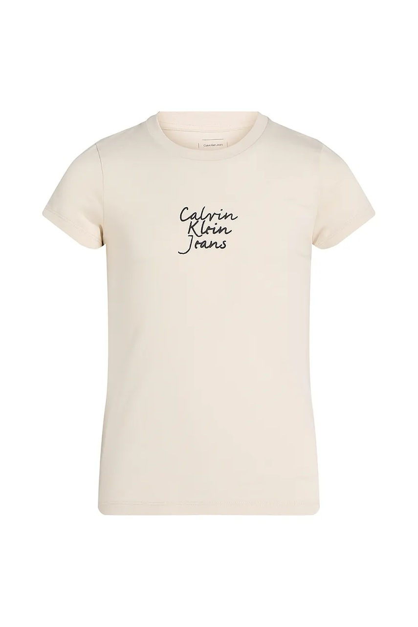 Детская хлопковая футболка Calvin Klein Jeans цвет бежевый IG0IG02805