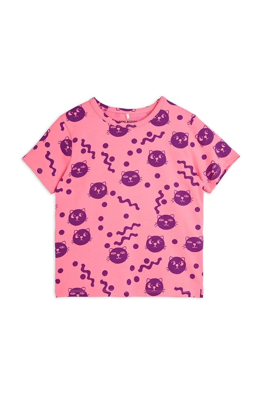 Mini Rodini tricou Squiggly cats culoarea roz, 2512012128