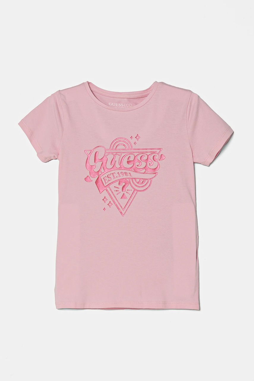 

Детска памучна тениска Guess в розово J5RI02 K6YW4, Розов