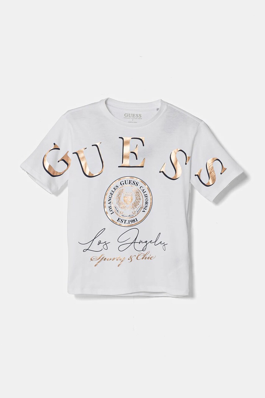 Levně Dětské bavlněné tričko Guess bílá barva, J5RI28 K8HM4
