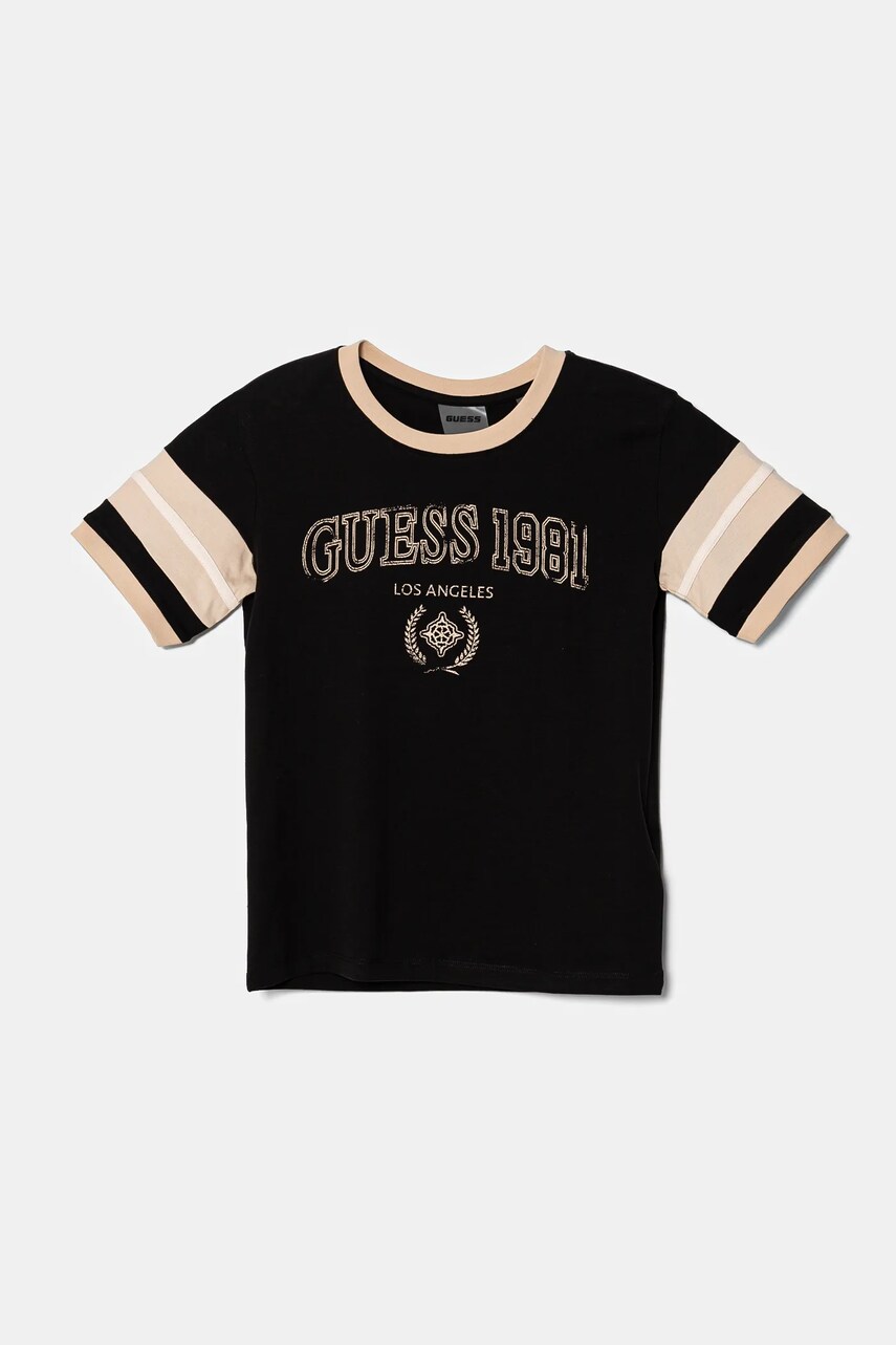Levně Dětské bavlněné tričko Guess černá barva, J5RI45 KA260