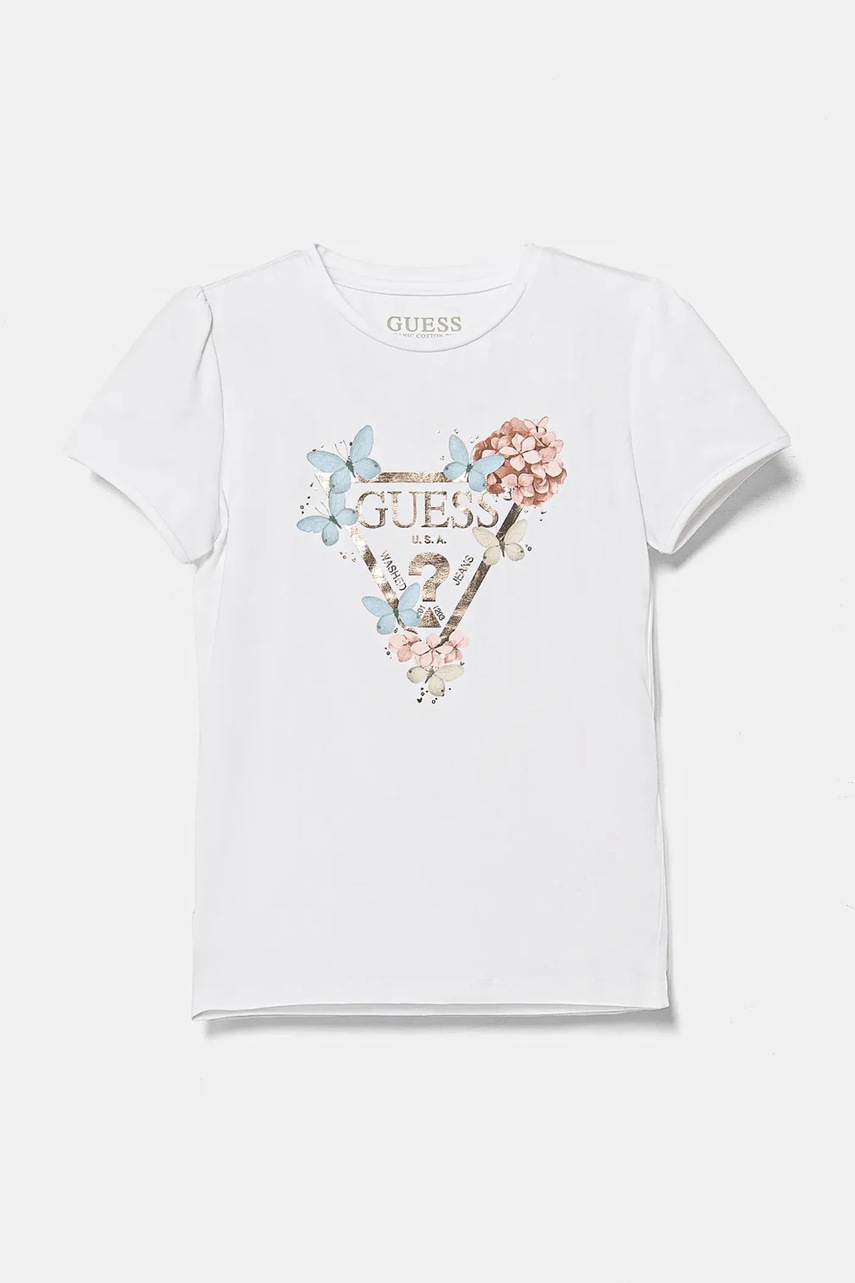 

Детска памучна тениска Guess в бяло K5RI07 K6YW4, Бял