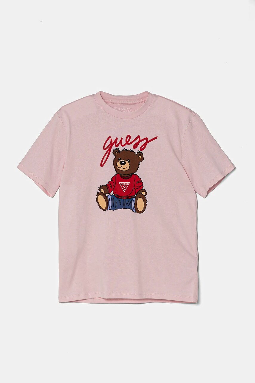 Levně Dětské bavlněné tričko Guess růžová barva, H4BJ06 I3Z14