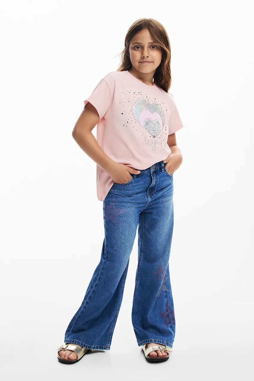 Desigual tricou de bumbac pentru copii culoarea roz, 25SGTK01 Desigual tricou de bumbac pentru copii culoarea roz, 25SGTK01