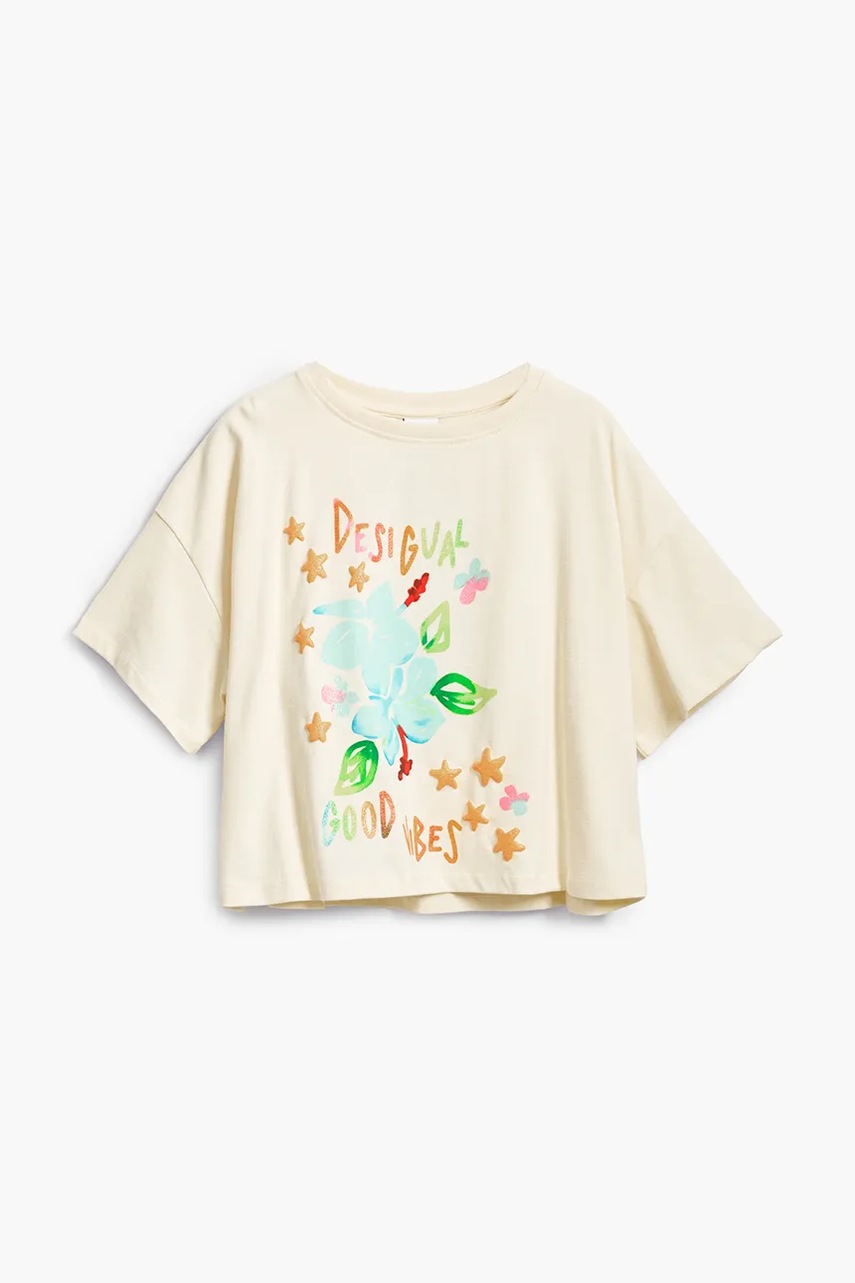 Дитяча бавовняна футболка Desigual колір бежевий 25SGTK05
