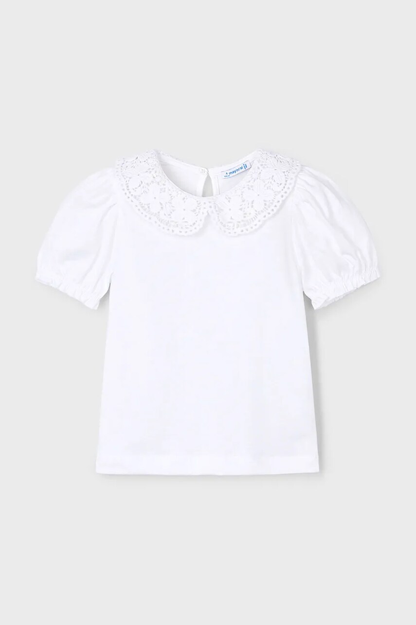 Mayoral tricou de bumbac pentru copii culoarea alb, cu guler, 3055