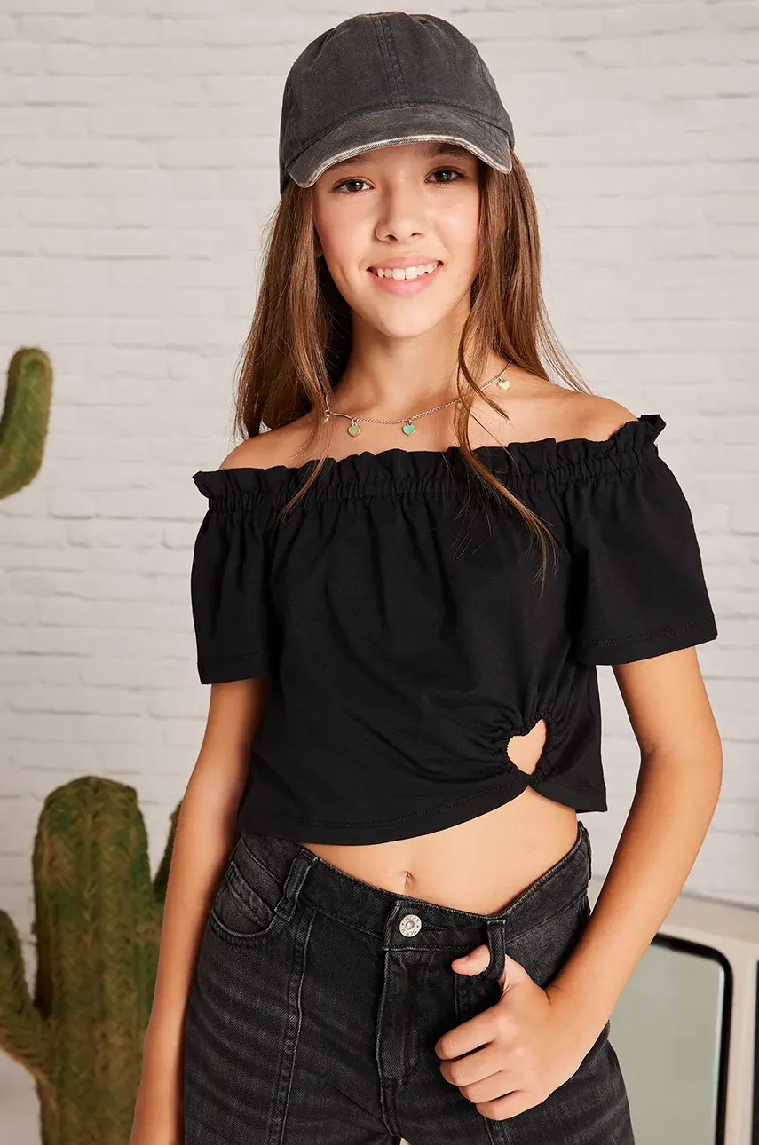 Mayoral tricou de bumbac pentru copii culoarea negru, decolteu spaniol, 6028