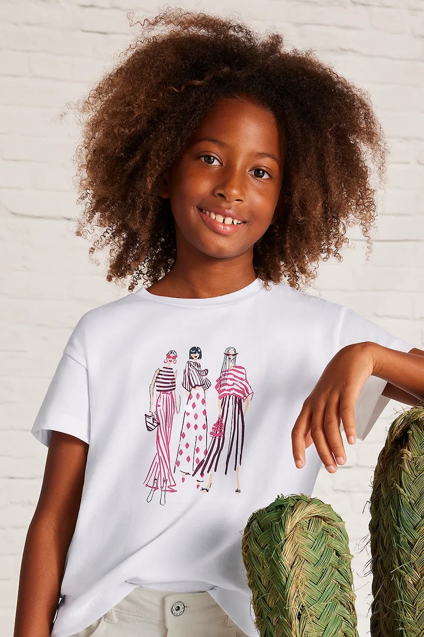 

Детска памучна тениска Mayoral в розово 6030, Бял