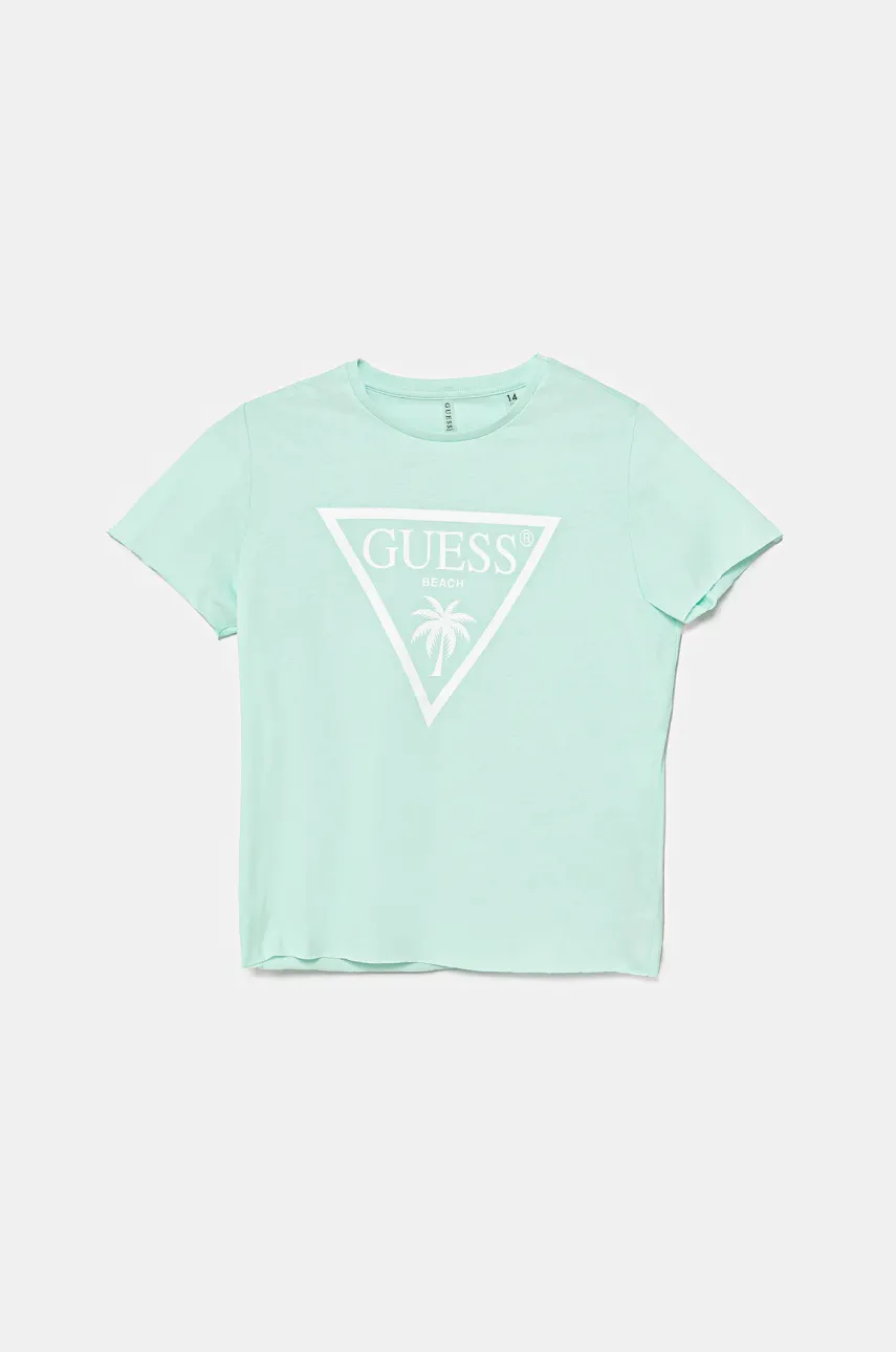 Levně Dětské bavlněné tričko Guess tyrkysová barva, J5GI36 JA914