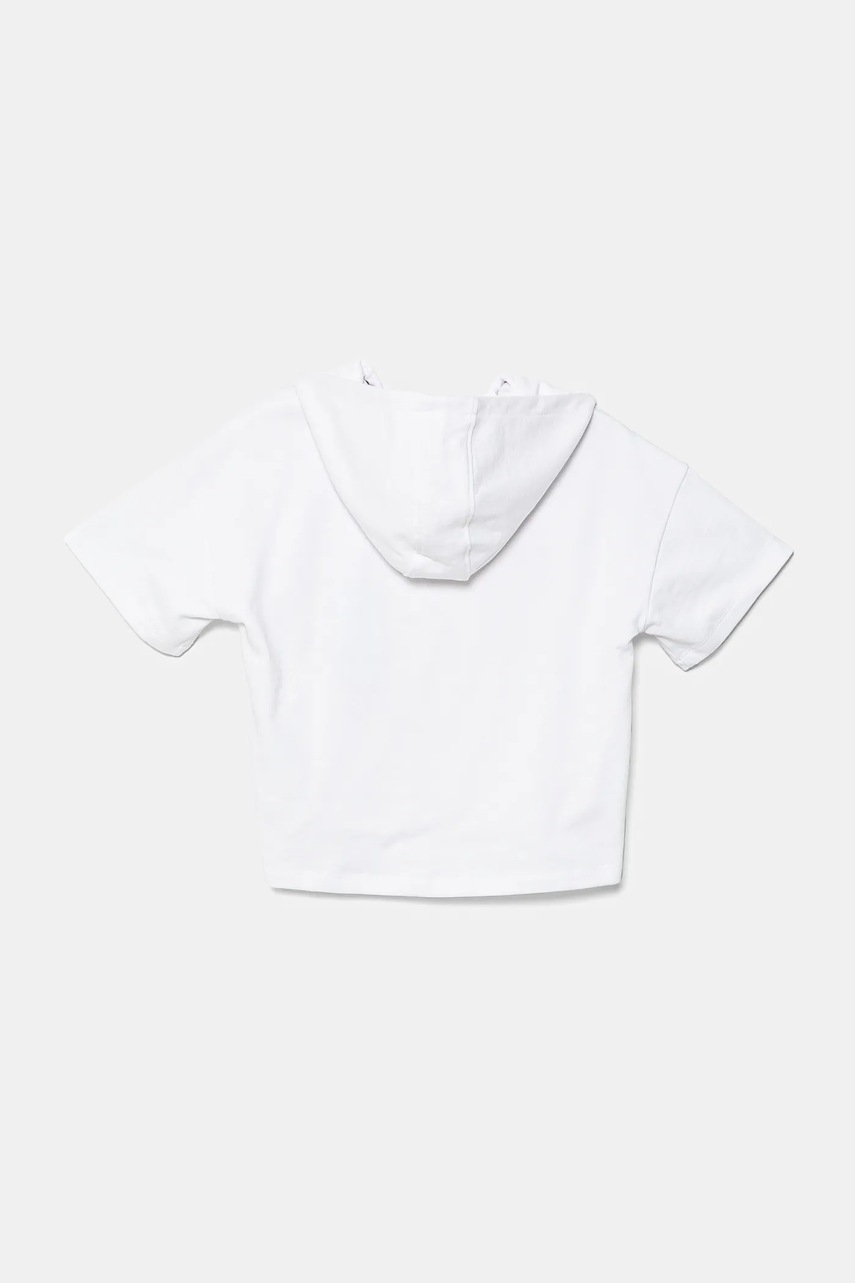 Детская хлопковая кофта Guess цвет белый с капюшоном с аппликацией J5GQ02 KA6R4