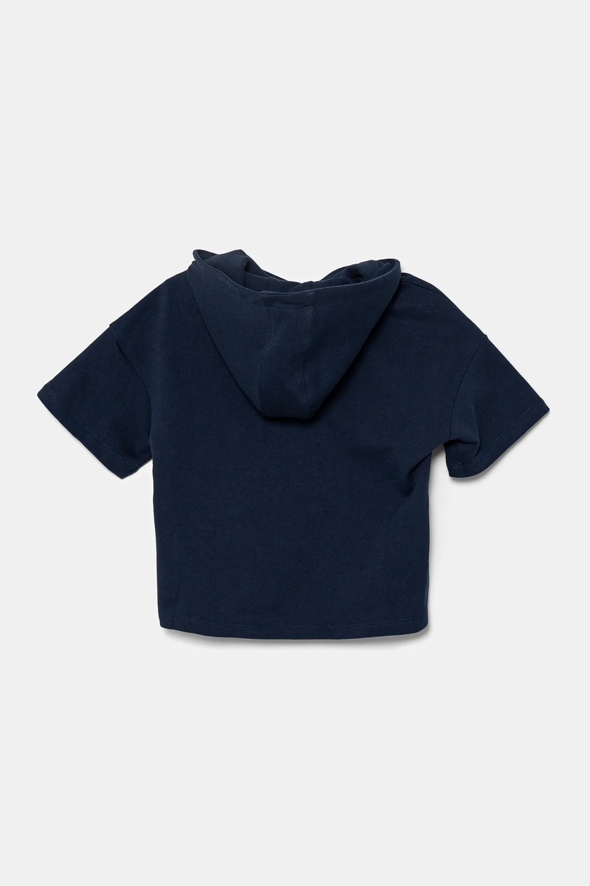 Детская хлопковая кофта Guess цвет синий с капюшоном с аппликацией J5GQ02 KA6R4