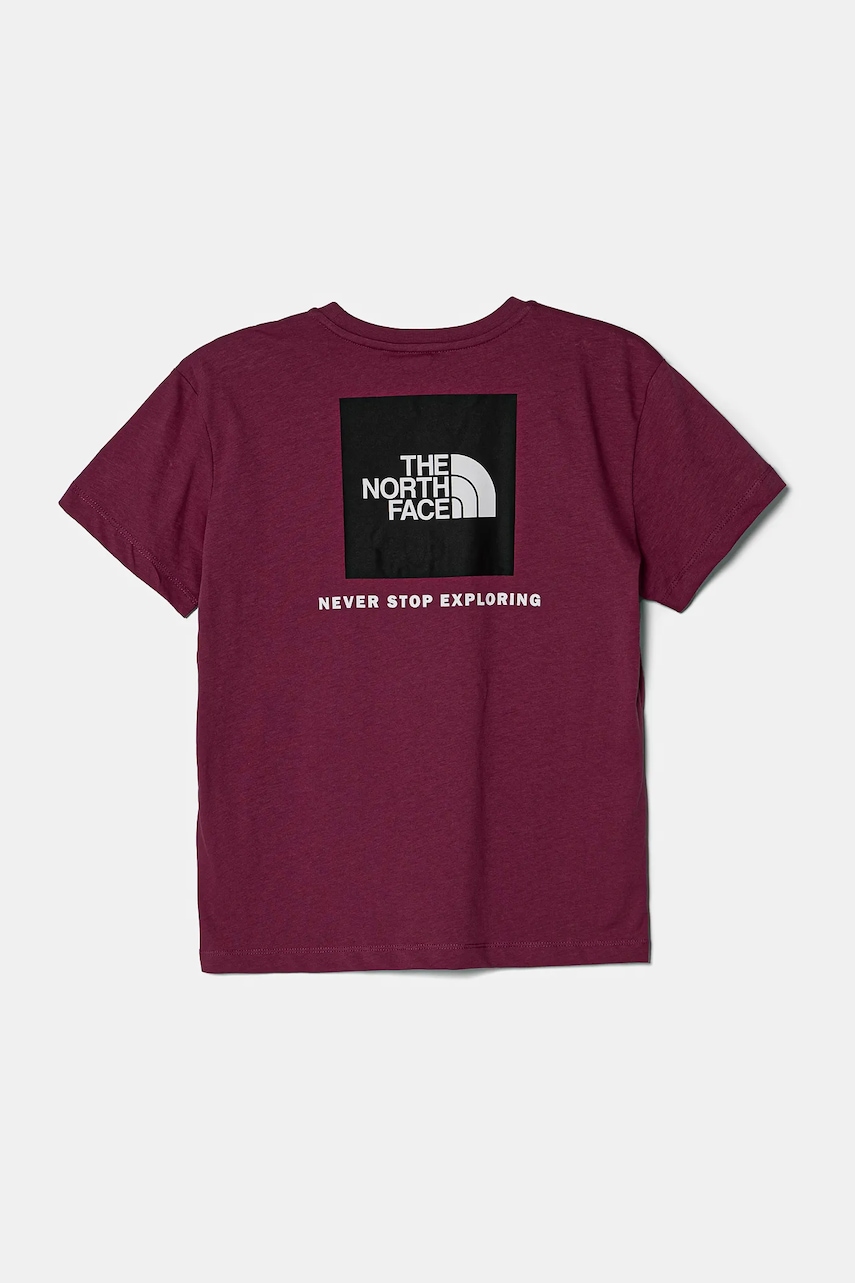 Дитяча бавовняна футболка The North Face BOX NSE S/S RELAXED TEE колір рожевий NF0A8CJB6EO1 Дитяча бавовняна футболка The North Face BOX NSE S/S RELAXED TEE колір рожевий NF0A8CJB6EO1