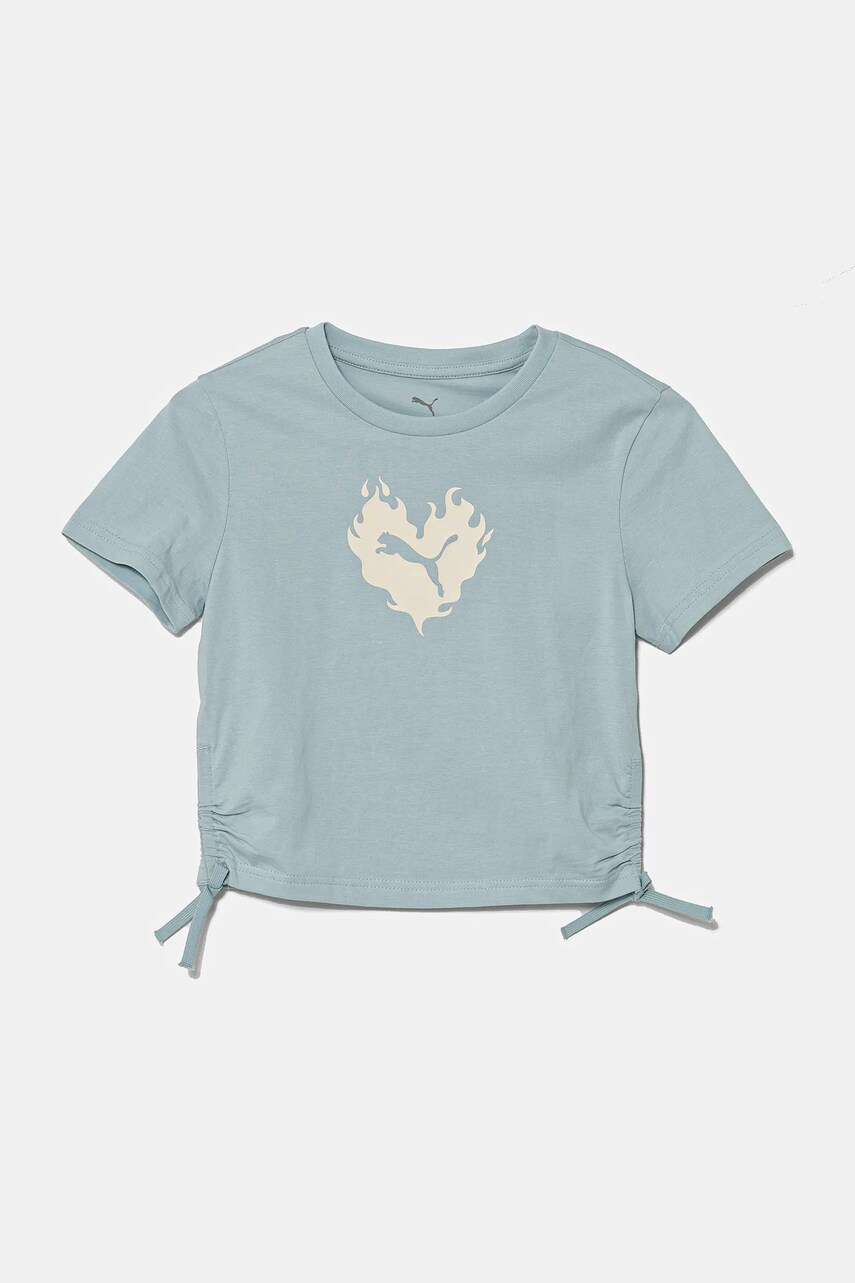 Puma tricou de bumbac pentru copii FLAMING LOVE Knotted Tee culoarea turcoaz, 685108