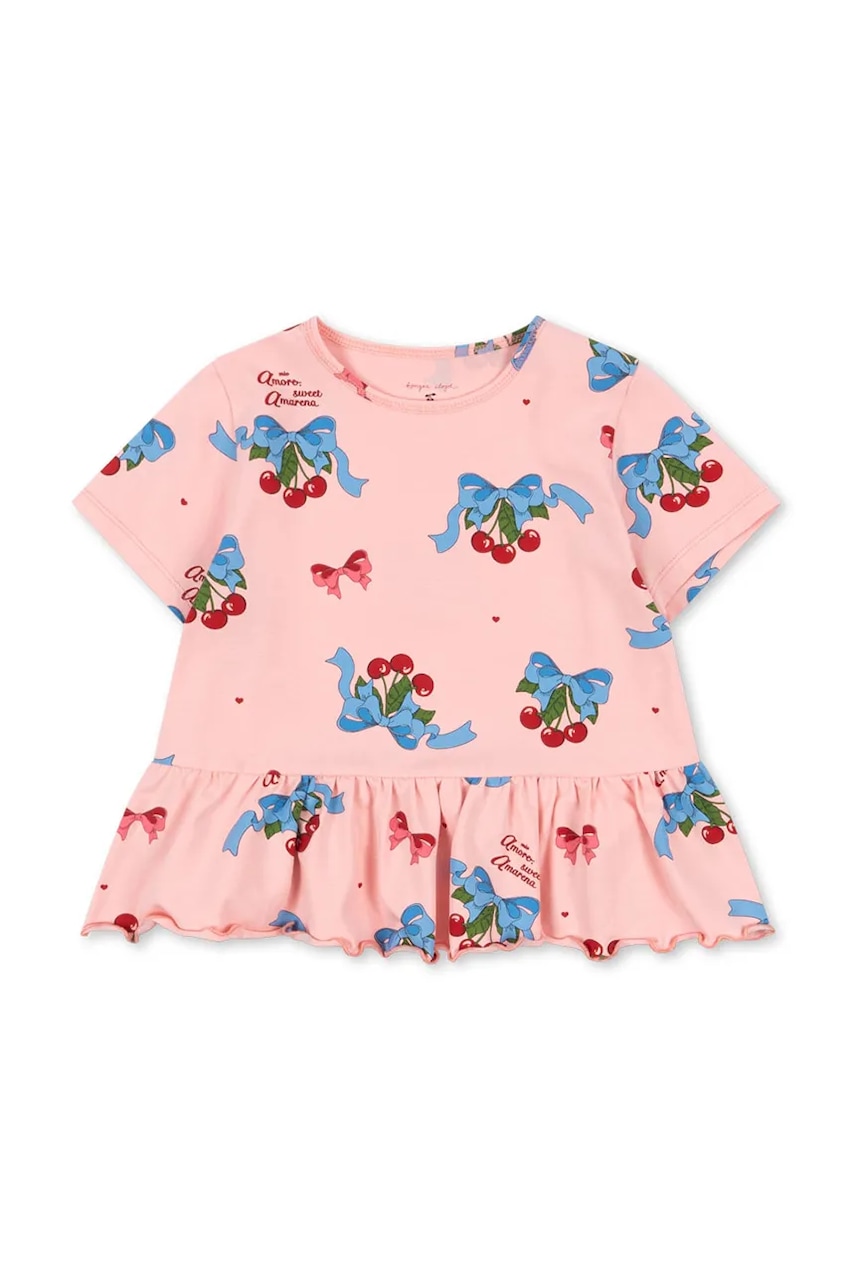 Konges Sløjd tricou BASIC FRILL TEE GOTS culoarea roz, KS103154