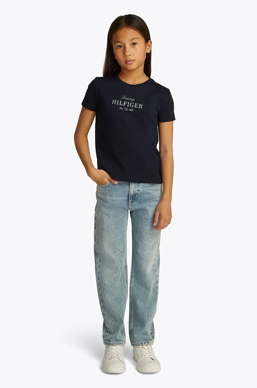 Levně Dětské tričko Tommy Hilfiger tmavomodrá barva, KG0KG08524