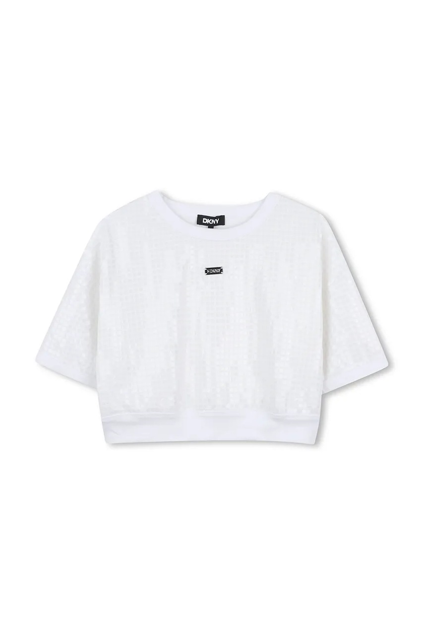 Детская хлопковая футболка Dkny цвет белый D62308 Детская хлопковая футболка Dkny цвет белый D62308