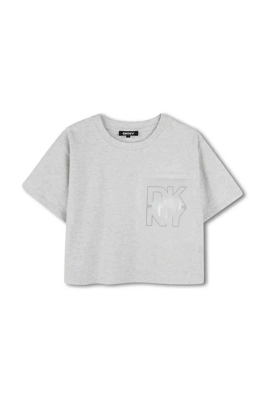 Dkny tricou de bumbac pentru copii culoarea gri, D62312 Dkny tricou de bumbac pentru copii culoarea gri, D62312