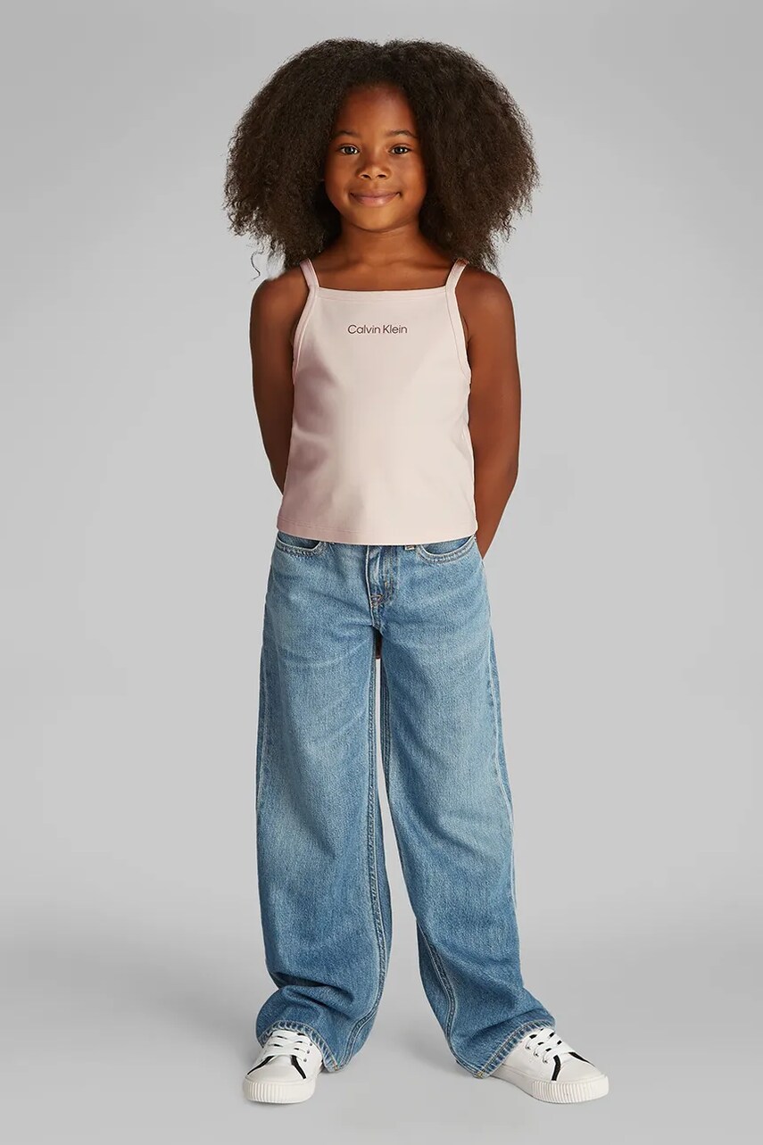 Levně Dětský bavlněný top Calvin Klein Jeans růžová barva, IG0IG02868