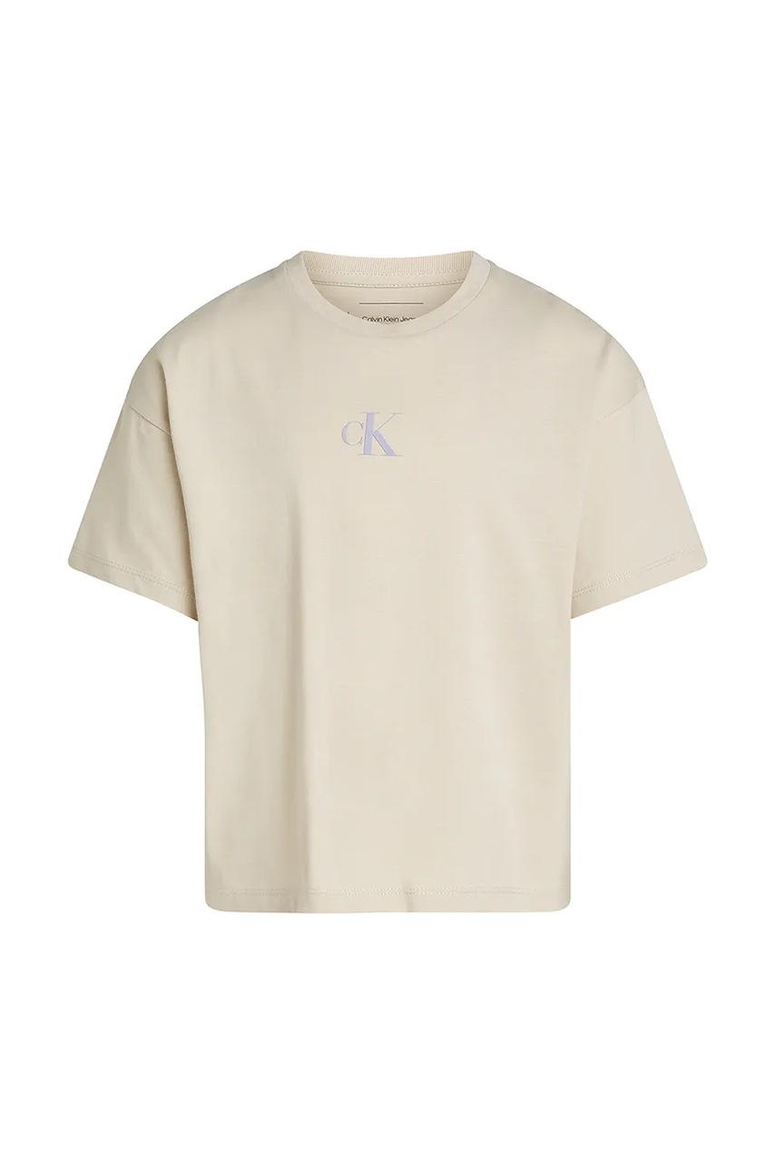 Детская хлопковая футболка Calvin Klein Jeans цвет бежевый IG0IG02136
