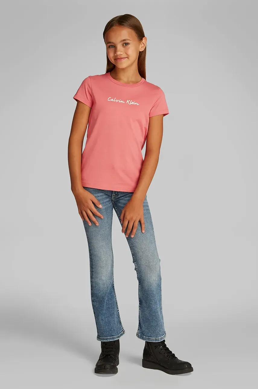 Levně Dětské bavlněné tričko Calvin Klein Jeans růžová barva, IG0IG02857
