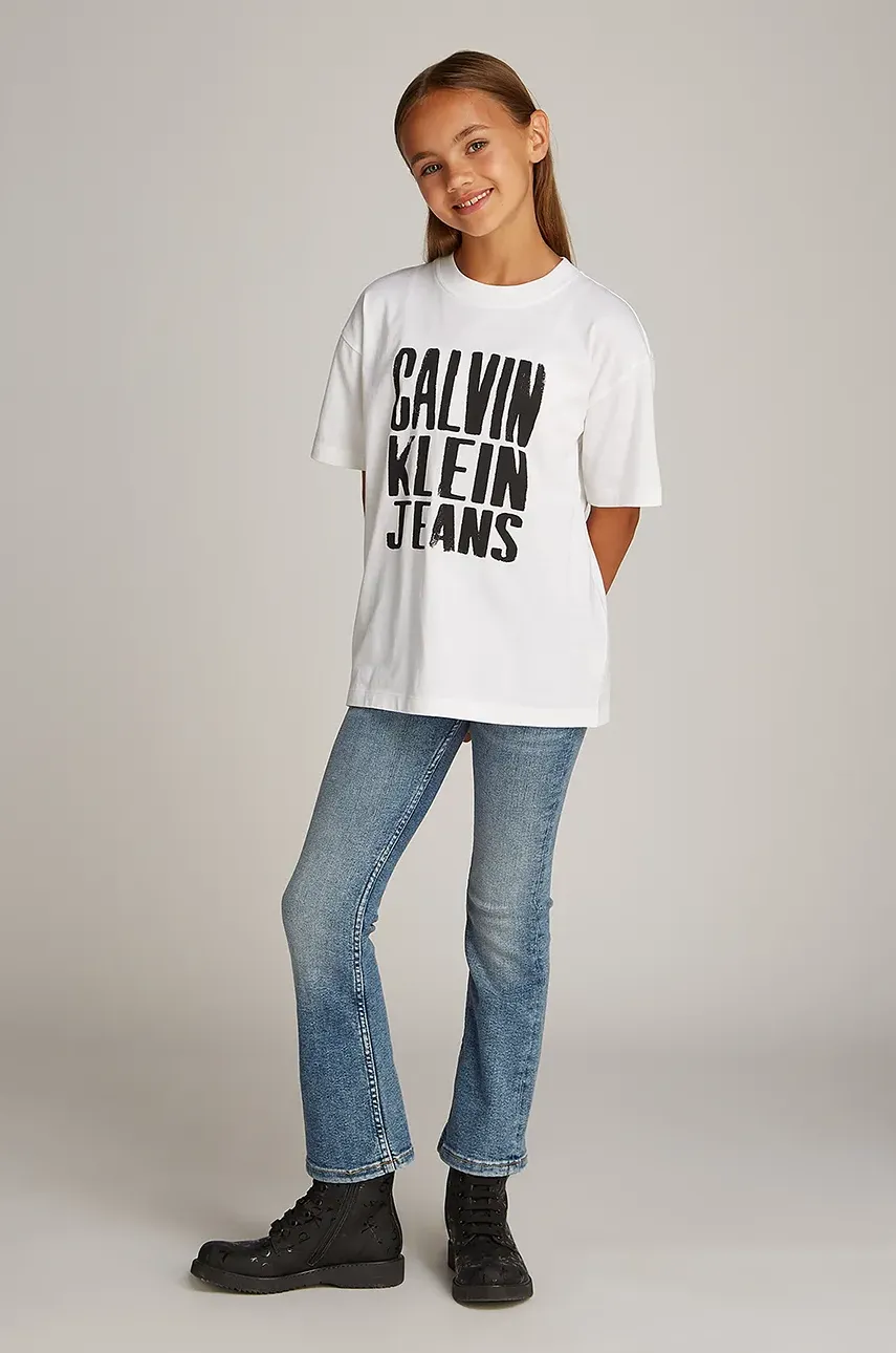 Levně Dětské bavlněné tričko Calvin Klein Jeans bílá barva, IG0IG02858
