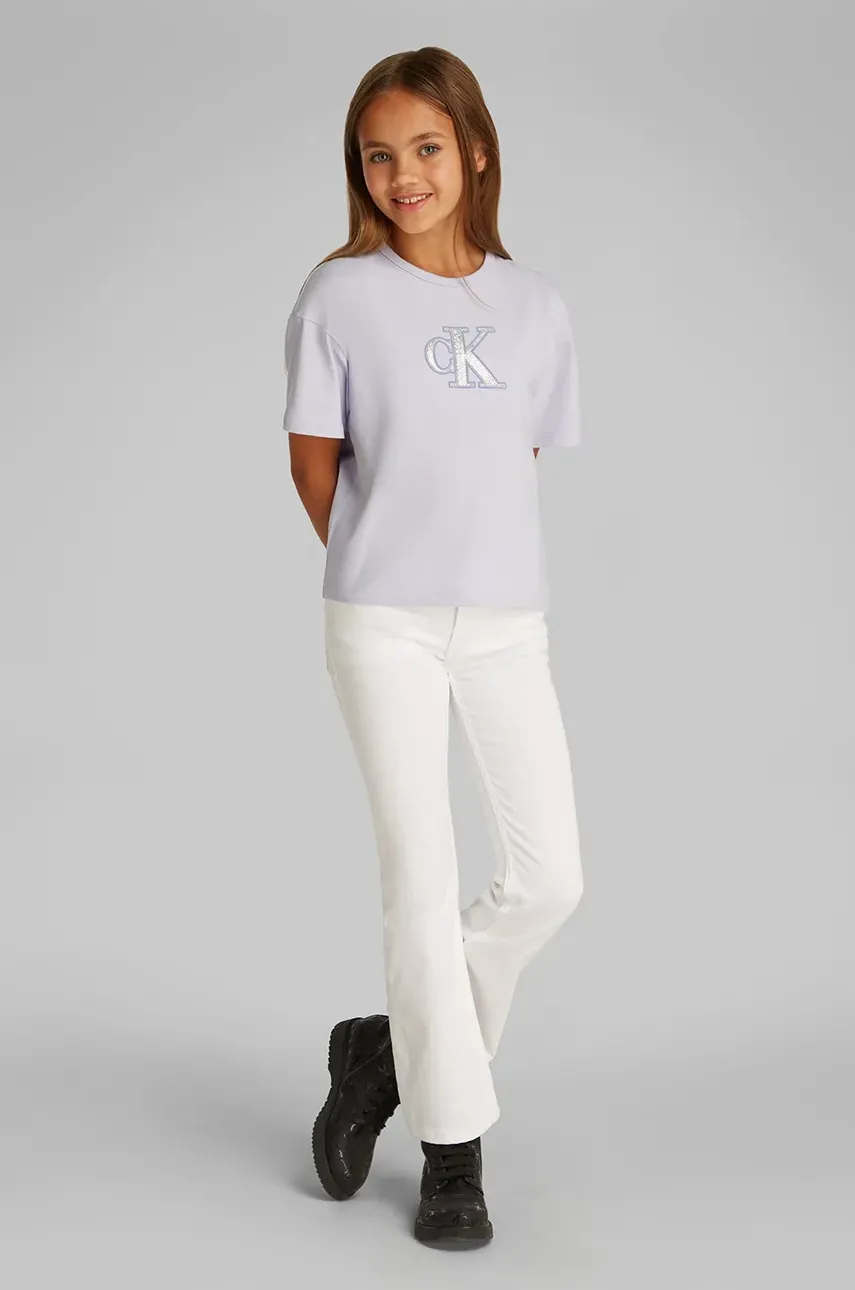 Levně Dětské tričko Calvin Klein Jeans fialová barva, IG0IG02863