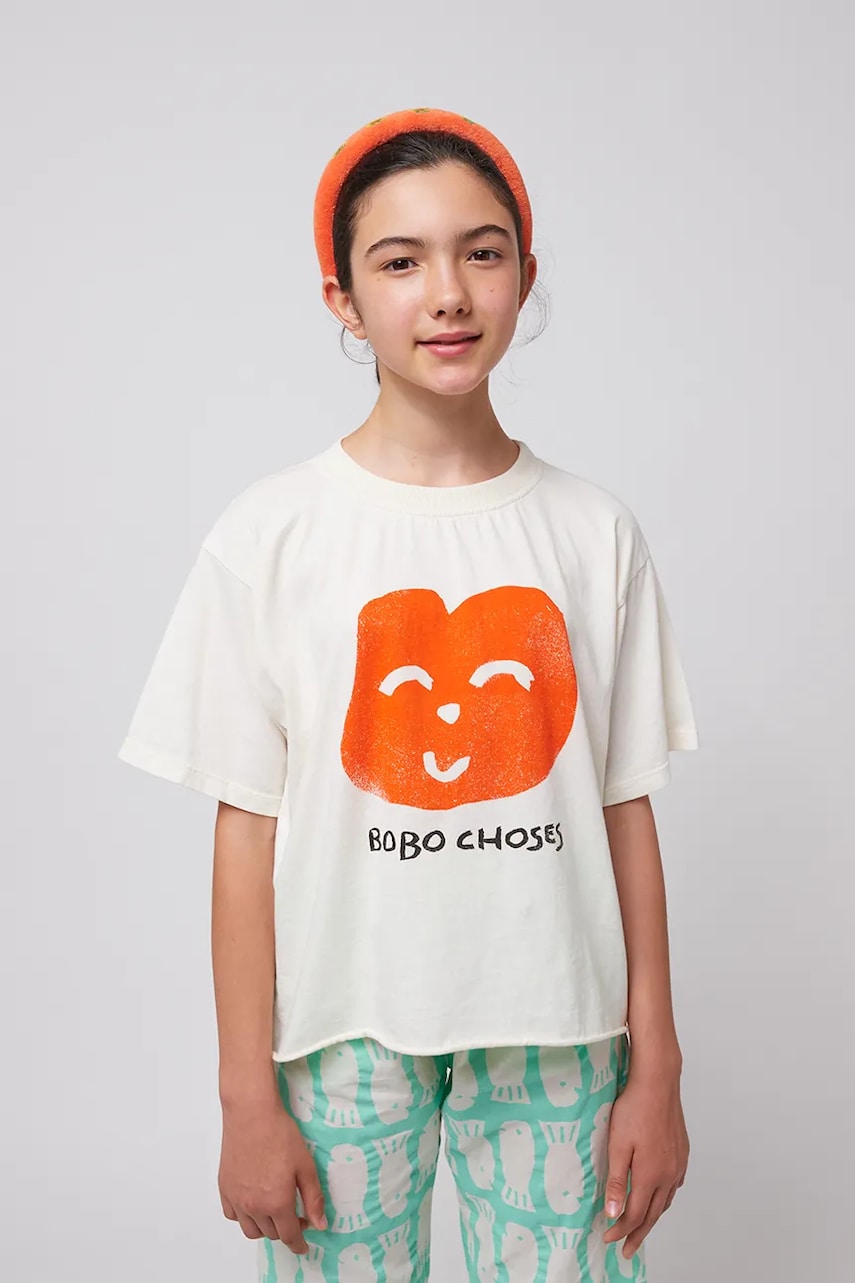 Bobo Choses tricou de bumbac pentru copii Joyful Face culoarea alb, 125AC017 Bobo Choses tricou de bumbac pentru copii Joyful Face culoarea alb, 125AC017