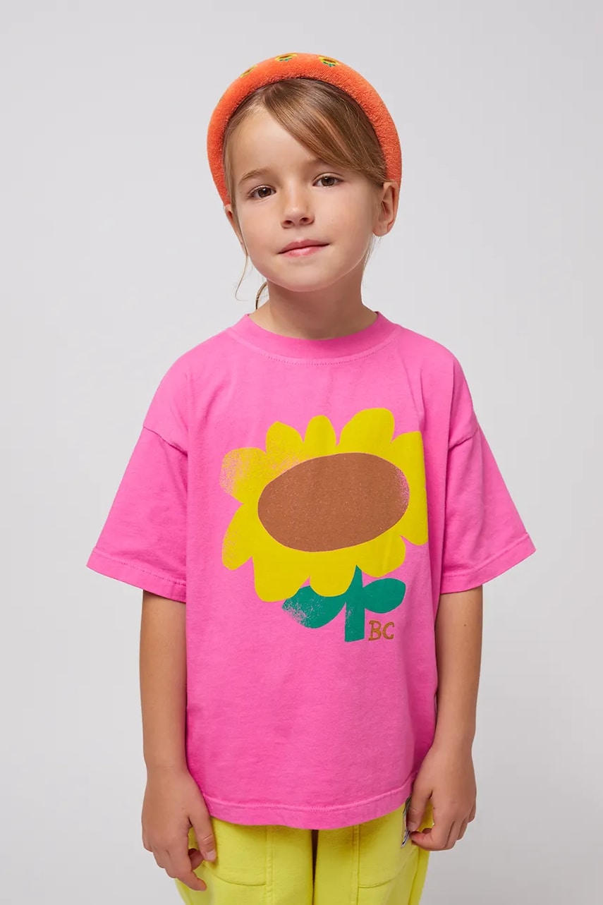 Bobo Choses tricou de bumbac pentru copii Sunflower culoarea roz, 125AC009 Bobo Choses tricou de bumbac pentru copii Sunflower culoarea roz, 125AC009