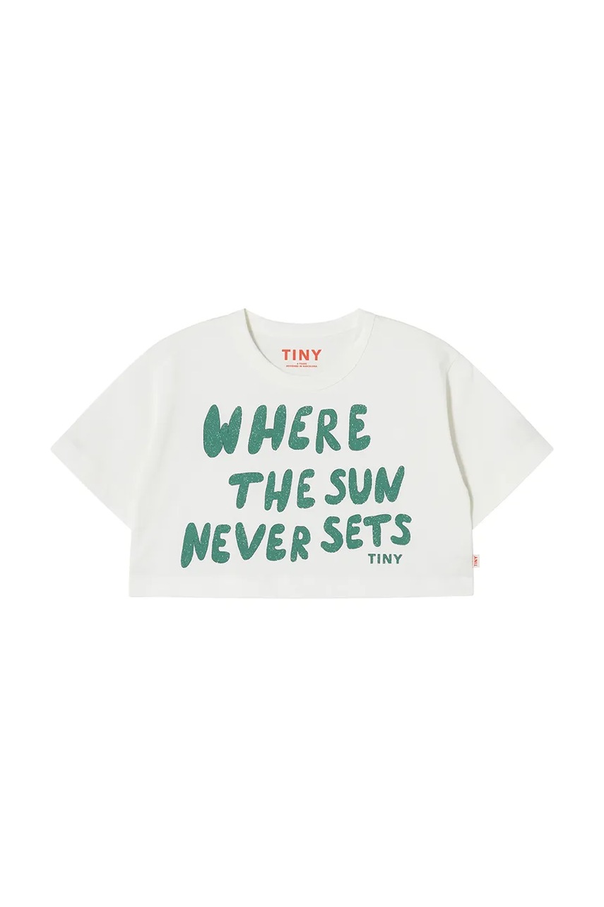 Детская хлопковая футболка Tinycottons THE SUN GRAPHIC CROP TEE цвет бежевый SS25-092 Детская хлопковая футболка Tinycottons THE SUN GRAPHIC CROP TEE цвет бежевый SS25-092