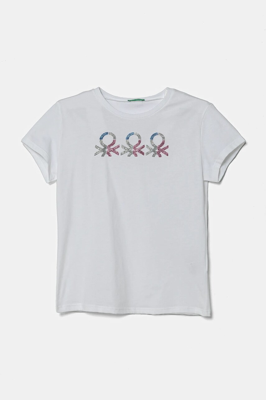 United Colors of Benetton tricou de bumbac pentru copii culoarea alb, 3I1XC10MZ