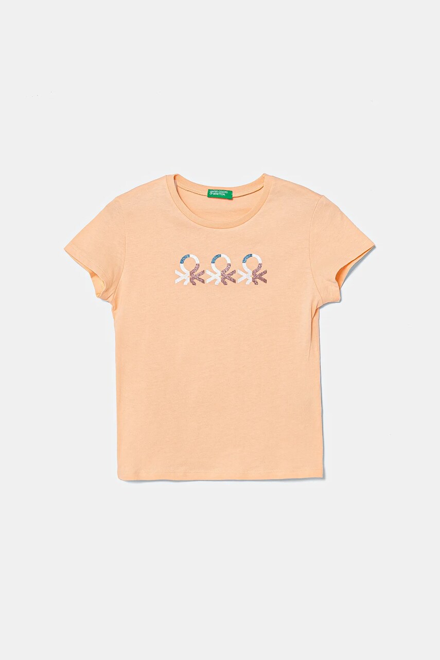 United Colors of Benetton tricou de bumbac pentru copii culoarea portocaliu, 3I1XC10MZ