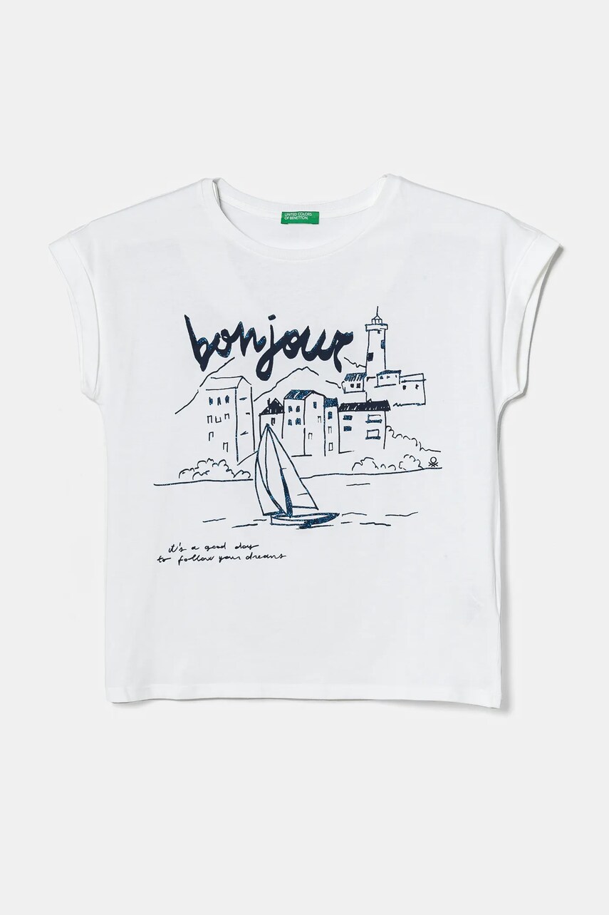 United Colors of Benetton tricou de bumbac pentru copii culoarea alb, 3I1XC10NZ