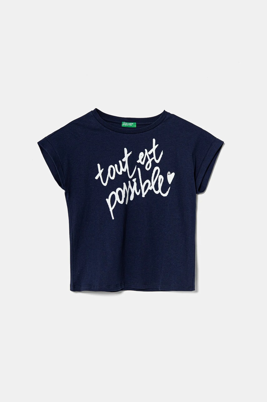 United Colors of Benetton tricou de bumbac pentru copii culoarea bleumarin, 3I1XC10NZ
