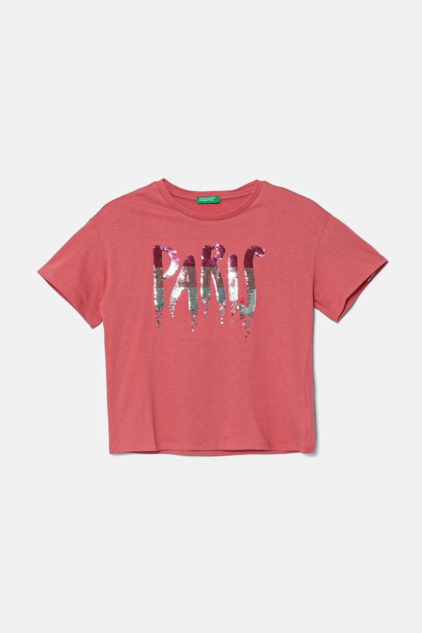 United Colors of Benetton tricou de bumbac pentru copii culoarea roz, 3I1XC10NY