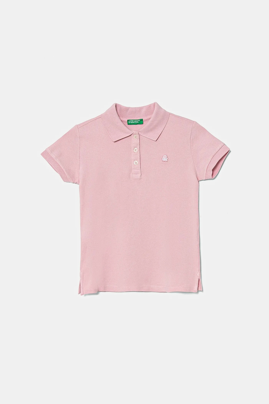 United Colors of Benetton tricou copii culoarea roz, cu guler, 3WG9C300O United Colors of Benetton tricou copii culoarea roz, cu guler, 3WG9C300O