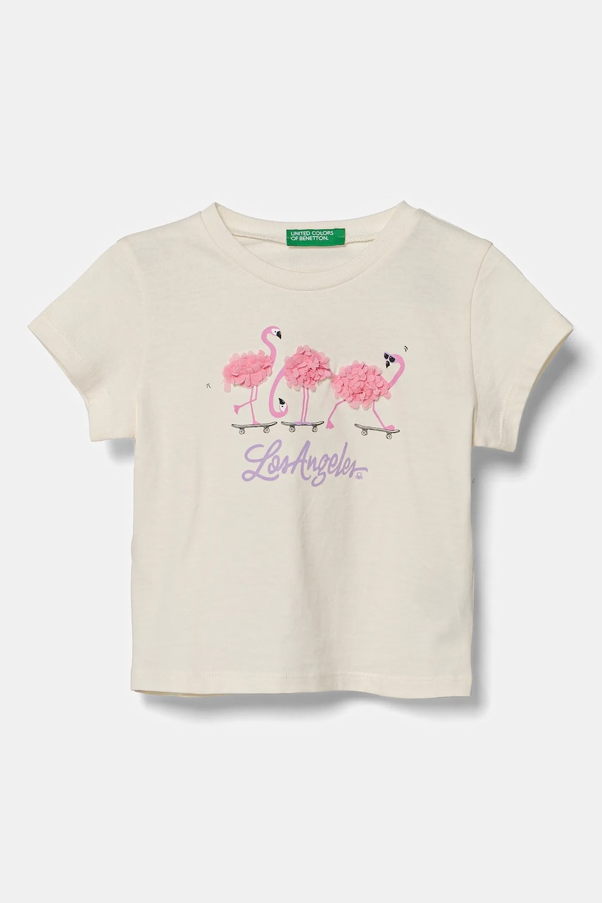 United Colors of Benetton tricou de bumbac pentru copii culoarea bej, 3I1XG10J1