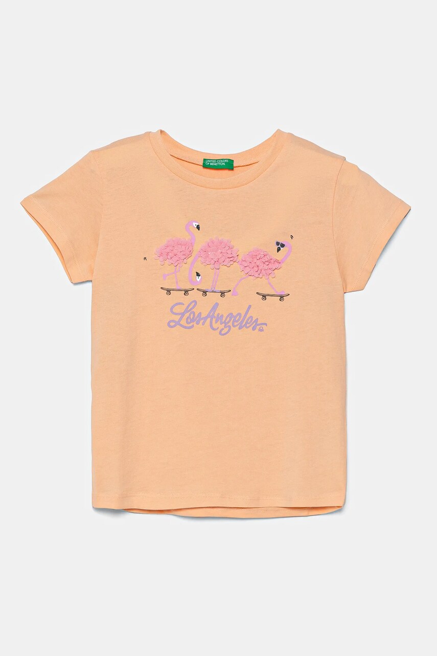 United Colors of Benetton tricou de bumbac pentru copii culoarea portocaliu, 3I1XG10J1