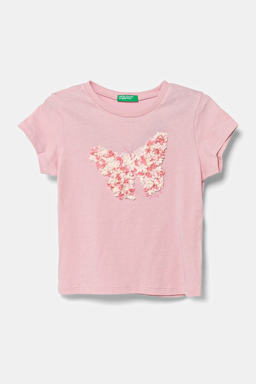 United Colors of Benetton tricou de bumbac pentru copii culoarea roz, 3I1XG10J1