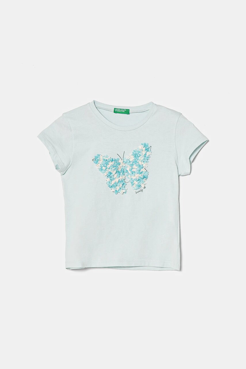 United Colors of Benetton tricou de bumbac pentru copii culoarea turcoaz, 3I1XG10J1