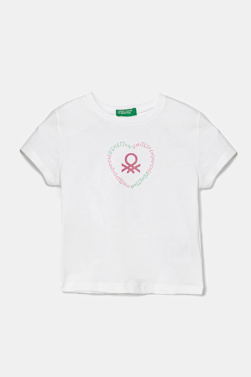 United Colors of Benetton tricou de bumbac pentru copii culoarea alb, 3I1XG10HU