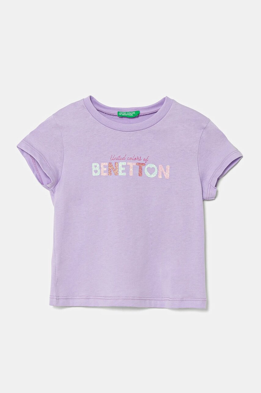 United Colors of Benetton tricou de bumbac pentru copii culoarea violet, 3I1XG10HU